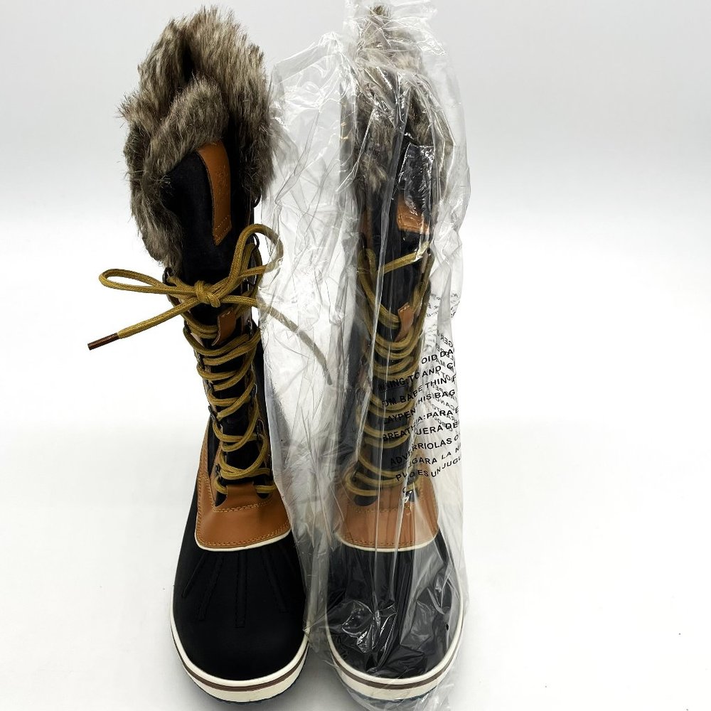 Globalwin Womens Size-9 Faux Lambswool Fur Lined Winter Brown Lace-Up Boots-New